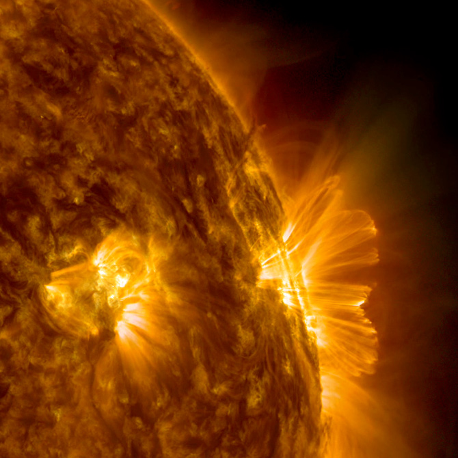 Superflares als Lebensbringer? Ausbruch von Plasma auf der Sonne (NASA/GSFC)